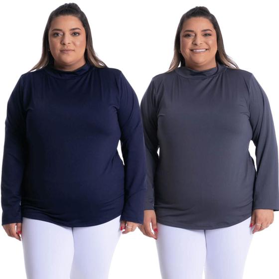 Imagem de Blusa gola cacharrel feminina térmica apeluciada kit 2 pç plus size 510.k2