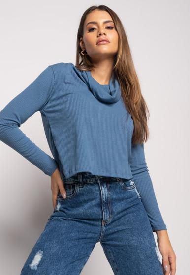 Imagem de Blusa Golão Manga Longa Canelada Azul Jeans Salvatore Fashion