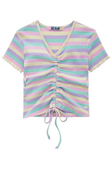 Imagem de Blusa Infantil Boxy em Canelado Listrado Franzido - Kukie 