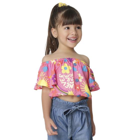 Imagem de Blusa Infantil Look Jeans Bata Estampada Summer