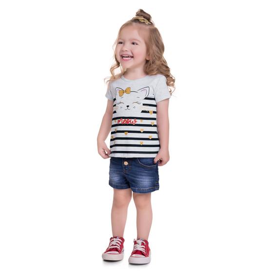 Imagem de Blusa Infantil Manga Curta Gata Menina Mescla Kyly