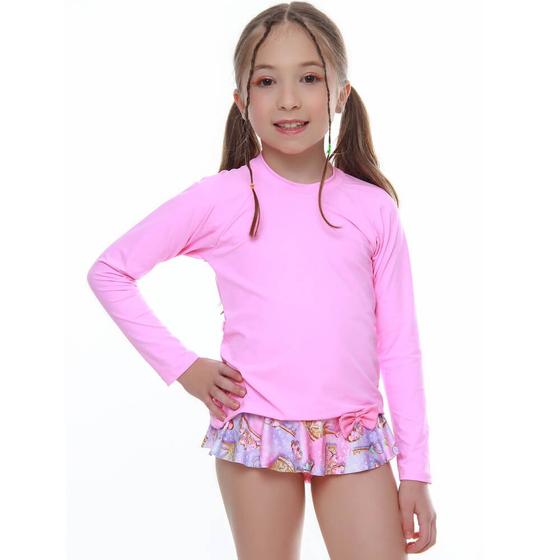Blusa Infantil Manga Longa de Proteção UV50+ Rosa Bebê Cecí Ceci