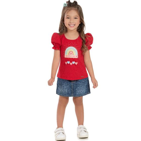 Imagem de Blusa Infantil Mangas Curtas Cotton Vermelha Tam 2 a 3 - Pic Nic