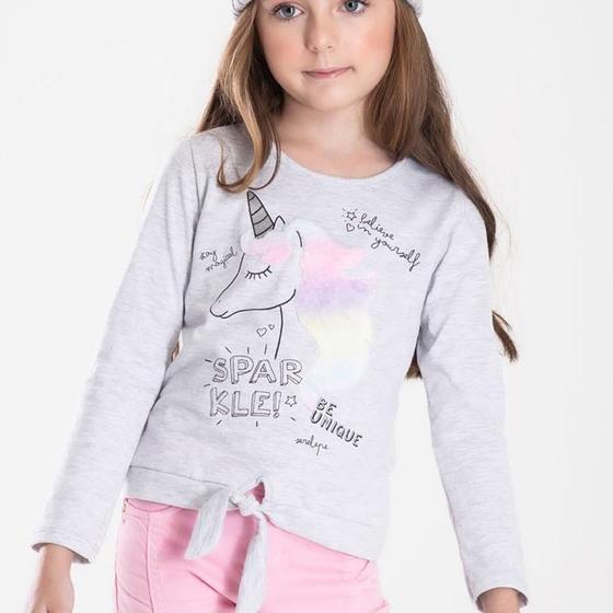 Imagem de Blusa Infantil Menina Cotton Unicórnio Cinza Serelepe