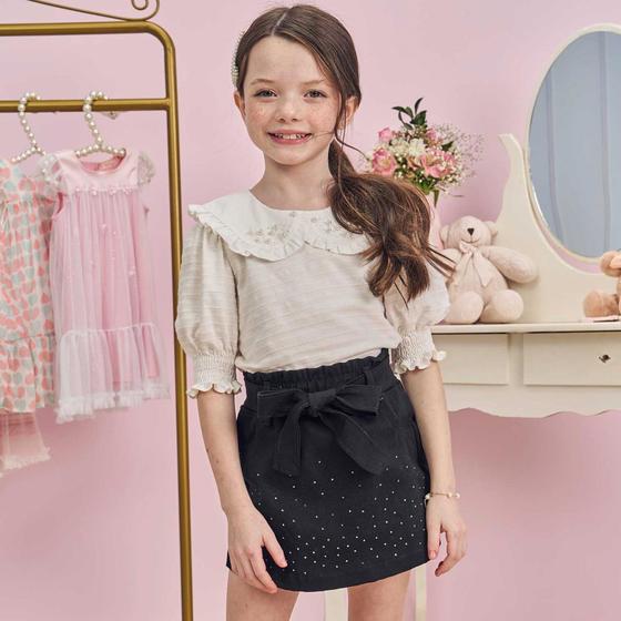 Imagem de Blusa Infantil Menina em Malha Off White Gola Perolada Kukiê