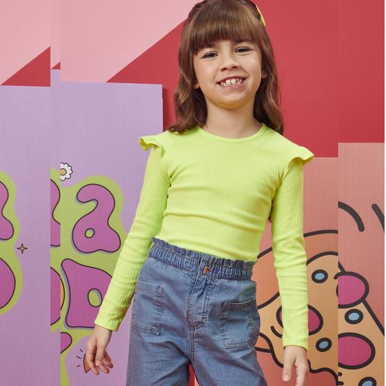 Imagem de Blusa Infantil Menina Inverno Em Canelado Verde Limão Tam 2 a 14 - Infanti