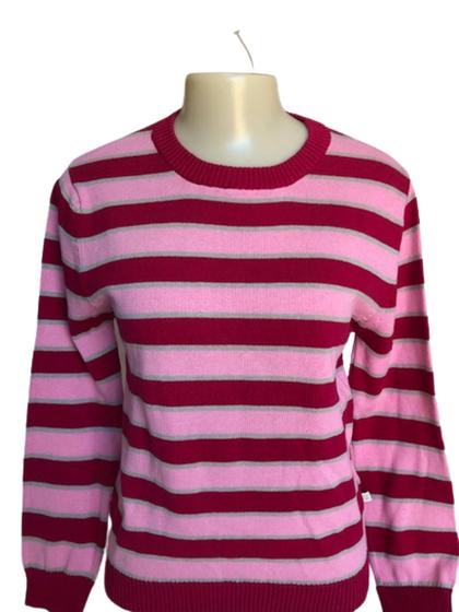 Imagem de Blusa Infantil Tam 08 Tip Top Manga Longa Trico Listras Rosa Cinza Pink.