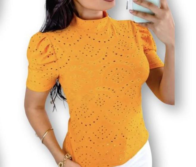 Imagem de Blusa laise manga bufante gola alta feminina