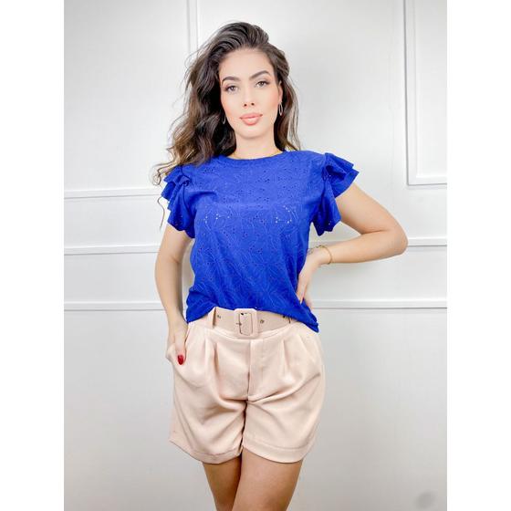 Imagem de Blusa laise manga curta dois babados gola rasa moda casual feminina