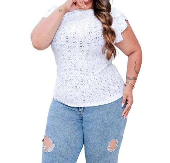 Imagem de Blusa laise manga curta dois babados plus size básica