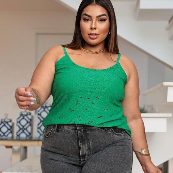 Imagem de Blusa laise plus size alça fina casual feminina tamanho grande.