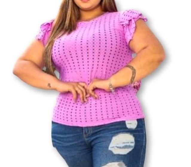 Imagem de Blusa laise plus size manga 2 babados feminina tendência