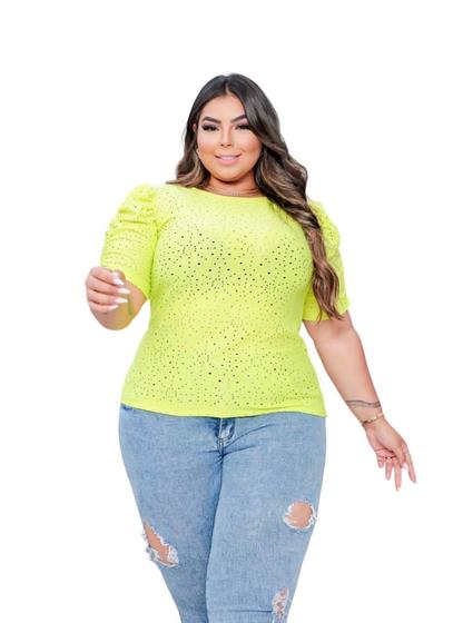 Imagem de Blusa laise plus size manga curta bufante moda feminina casual