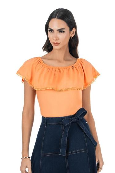 Imagem de Blusa Laranja Ajustada Em Viscose Com Babado Via Tolentino