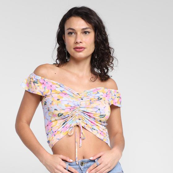 Imagem de Blusa Lecimar Cropped Ombro A Ombro Floral Feminina