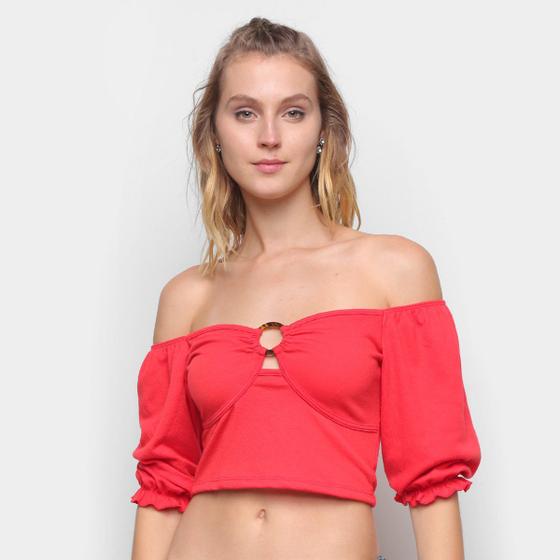 Imagem de Blusa Lecimar Cropped Princesa Com Argola Manga 3/4 Feminina