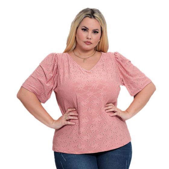 Imagem de Blusa Lesie Plus Size Gola V Manga Curta