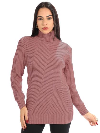 Imagem de Blusa Malha Tricot Feminina Anistia Gola Role Manga Longa Rosê