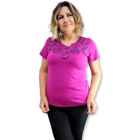 Imagem de Blusa Malha Viscolycra Manga Curta Com Renda No Busto