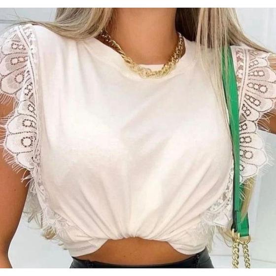 Imagem de Blusa manga cavada com renda viscolycra feminina fashion