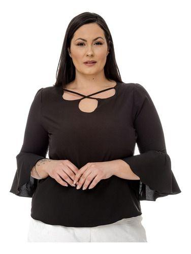 Imagem de Blusa Manga Comprida Plus Size Com Detalhe No Busto Inverno