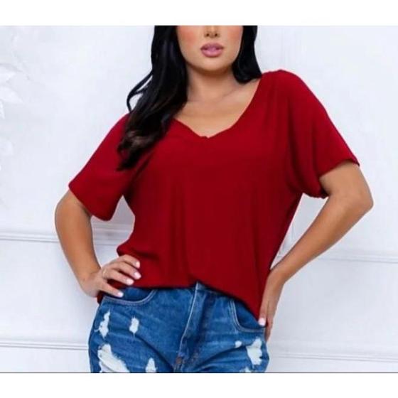 Imagem de Blusa manga curta decote v viscolycra feminina moda elegante