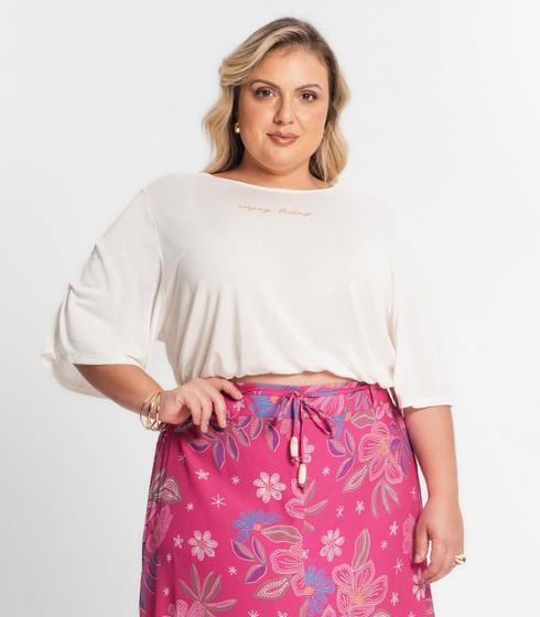 Imagem de Blusa Manga Curta Feminina Plus Size Secret Glam Bege