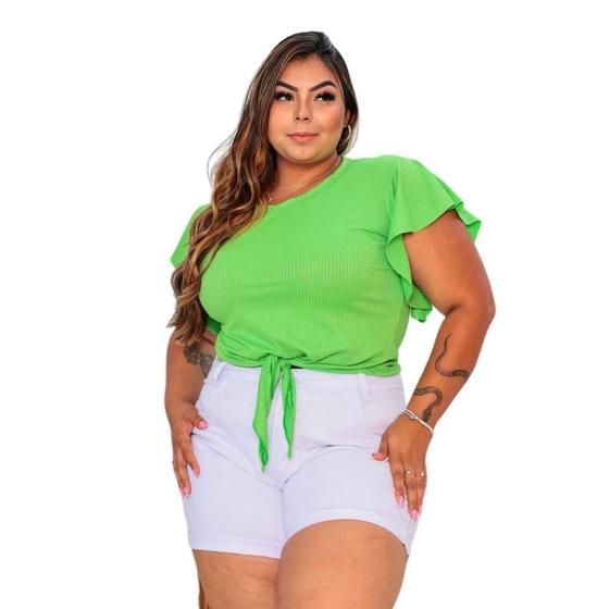 Imagem de Blusa manga fluida plus size nozinho na cintura feminina estilosa