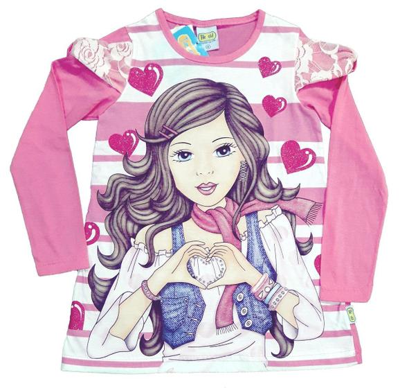 Imagem de Blusa Manga Longa Infantil Detalhes Renda Linda Nº 4 Ao 10