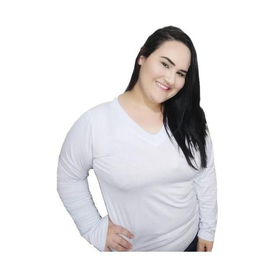 Imagem de Blusa Manga Longa Plus Size Feminino Camiseta Baby Look Básica Até G4