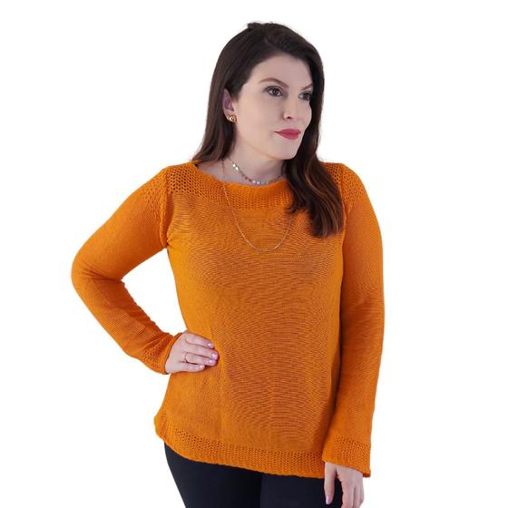 Imagem de Blusa Manga Longa Tricot Tricô Feminina Gola Canoa Cores