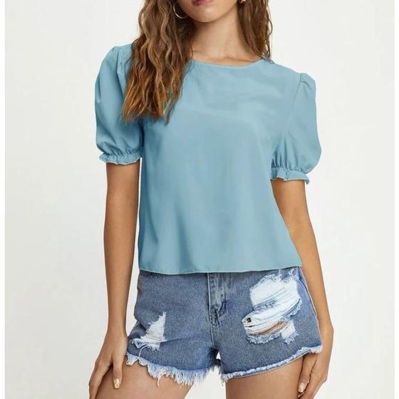 Imagem de Blusa moda casual manga 3/4 babado feminina fashion