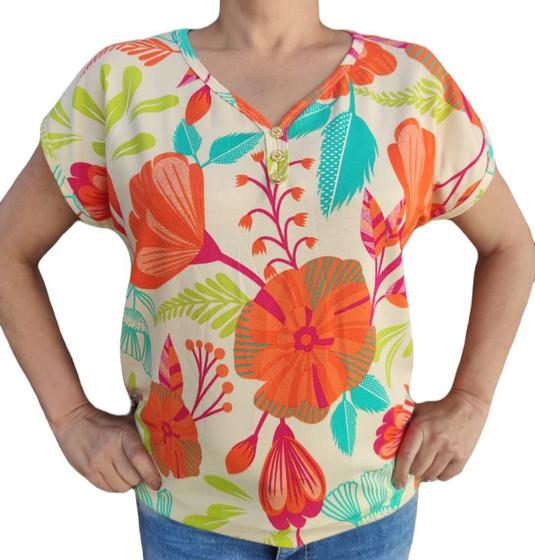 Imagem de Blusa moda evangélica estampada floral viscolycra sku:bv10