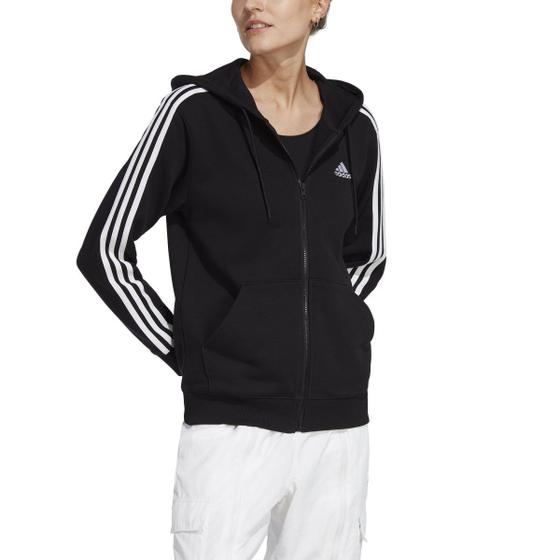 Imagem de Blusa Moletinho Adidas Feminina Com Capuz Zíper Regular Essentials 3 Stripes