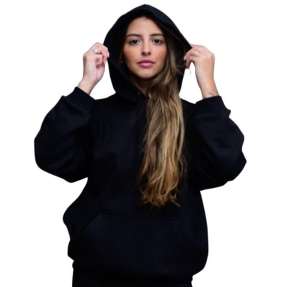 Imagem de Blusa Moletom Canguru Feminina Oversized Larga Felpado Com Capuz e Bolso