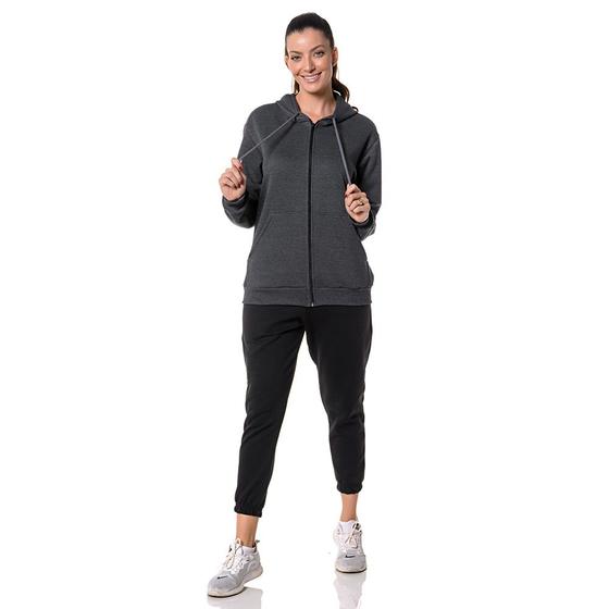 Imagem de Blusa Moletom Canguru Feminino Cinza Escuro com Zíper
