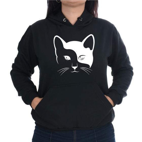 Imagem de Blusa Moletom Canguru Feminino Flanelado Casual Gato