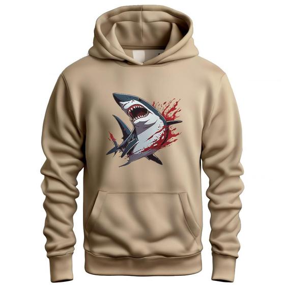 Imagem de Blusa Moletom De Frio Feminino Masculino Estampado Shark Canguru Capuz