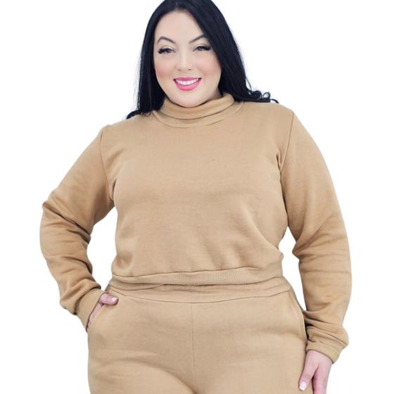 Imagem de Blusa  Moletom De Frio Feminino Plus Size Quentinho Moletinho Franelado  - Nubia