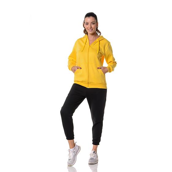 Imagem de Blusa Moletom Feminino Amarelo Canguru e Zíper