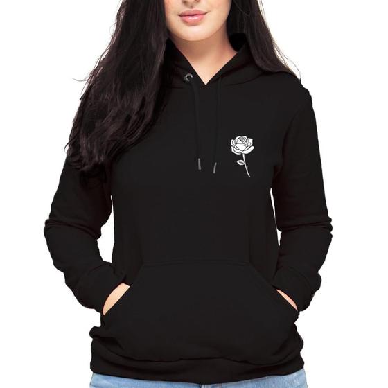 Imagem de Blusa Moletom Feminino Preto Flor Com Capuz