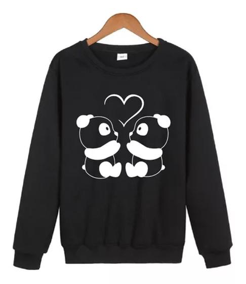 Imagem de Blusa Moletom Gola Careca Flanelado Panda Love Coração Amor