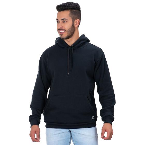 Imagem de Blusa Moletom Masculino Básica Preta Capuz Bolso Canguru Lisa