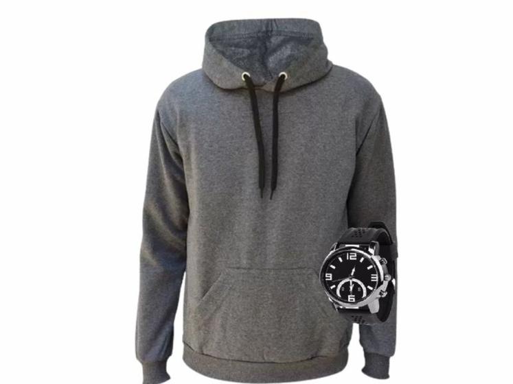 Imagem de Blusa Moletom Masculino e Feminino com bolso blusa de frio Flanelado com relógio clássico -RG K103