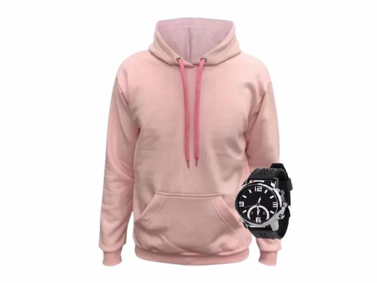 Imagem de Blusa Moletom Masculino e Feminino com bolso  Casaco blusa de frio Canguru com relógio - K103