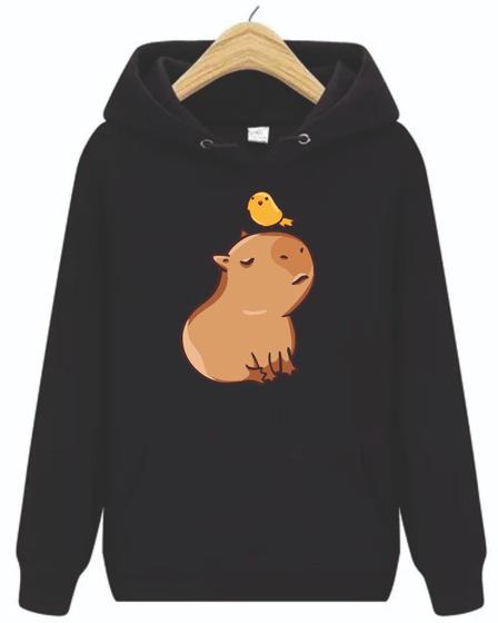 Imagem de Blusa moletom preto capivara férias estimação desenho animado