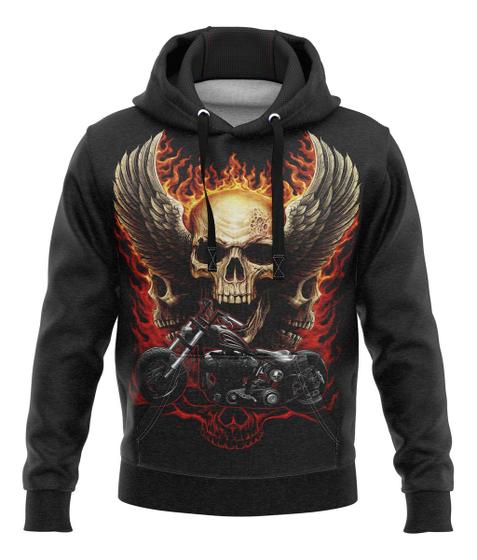 Imagem de Blusa Moletom Skull Moto Caveira Agasalho Frio Masculino