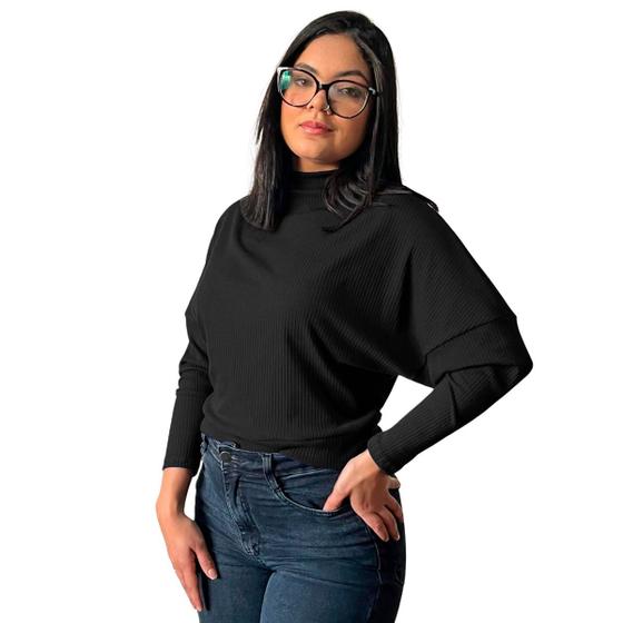 Imagem de Blusa Morcego Manga Longa Gola Alta Soltinha Social Moda Feminina