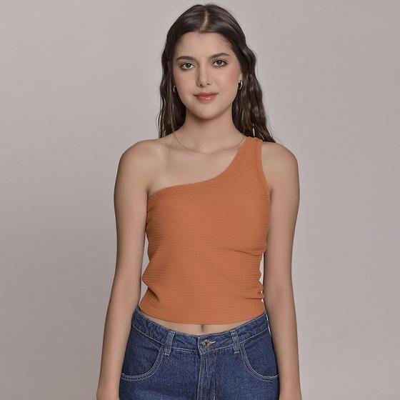 Imagem de Blusa Ombro único Juvenil Feminino Amofany Em Malha Jacquard