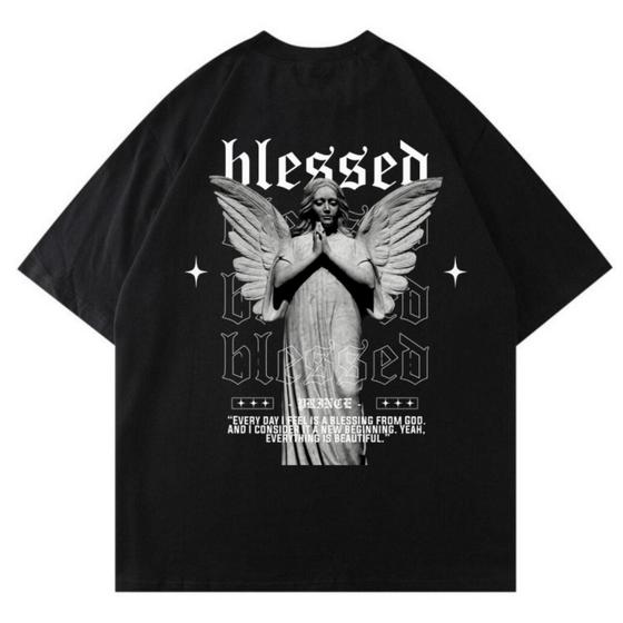 Imagem de Blusa Oversized Masculina Camiseta Streetwear Unisex Estilo de Rua Estampada Tumblr Blessed